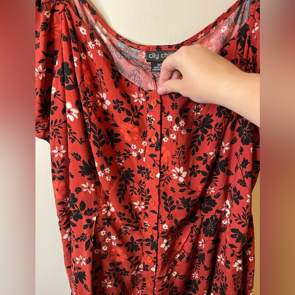 City Chic Island Ditsy Floral Puff Sleeve Button Front Rust Playsuit Romper - Picture 7 of 8